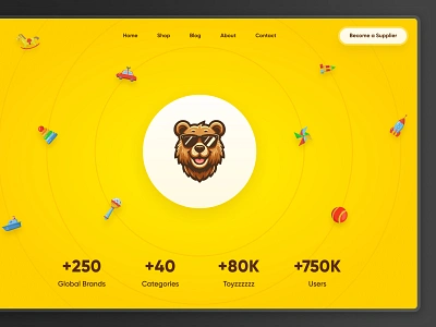 Toy Shop Hero app arab bear business children figma gold golden hero kids magicdesigns magicdesigns.co mason masonwellington money toys ui website website design yellow