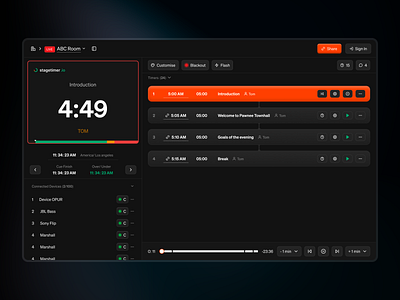 Stagetimer - Remote-controlled Countdown Timer button dark mode dashboard saas time ui ux webdesign