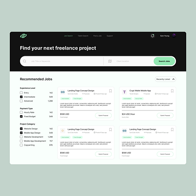 Freelance Job Listing Site Concept app design design landing page ui design website design
