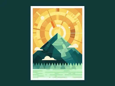 Zenith adventure blazing blue illustration landscape leo alexandre mountain nature orange river shiny solar rays sun sunrise sunset travel vector warm yellow zenith