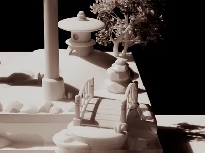 Zen Garden (WIP) 3d bridge c4d cinema 4d grass island japanese land lantern meditation render rocks water zen zen garden