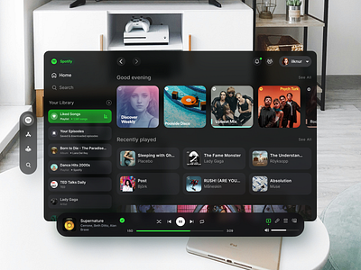 Spotify | Vision Pro app apple ar ar design design spotify transparent ui ui ux ux vision vision pro