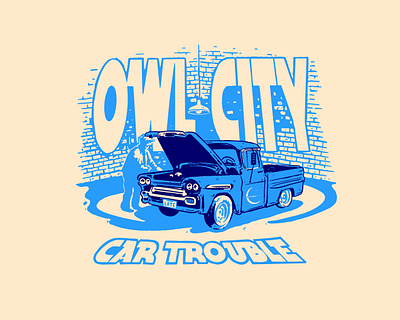 Owl City album art blue collar bricks car trouble illustration old school owl city procreate shop single sketch truck