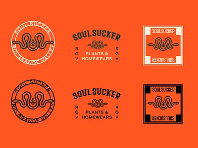 SS Plant Shop Brand Identity Logo Badges badge brand branding design designer geometric graphic design icon illustration logo mark orange plant red shop snake typography vector