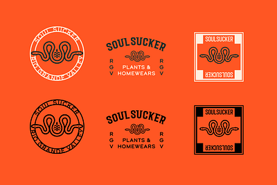 SS Plant Shop Brand Identity Logo Badges badge brand branding design designer geometric graphic design icon illustration logo mark orange plant red shop snake typography vector