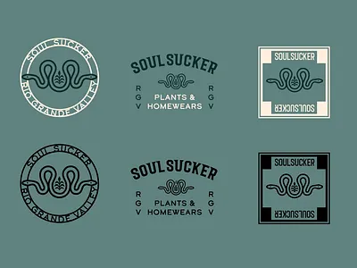 SS Plant Shop Identity Logo Badges badge branding design graphic design green icon illustration logo mark plant seal service shop snake sticker store texas vector