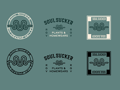 SS Plant Shop Identity Logo Badges badge branding design graphic design green icon illustration logo mark plant seal service shop snake sticker store texas vector