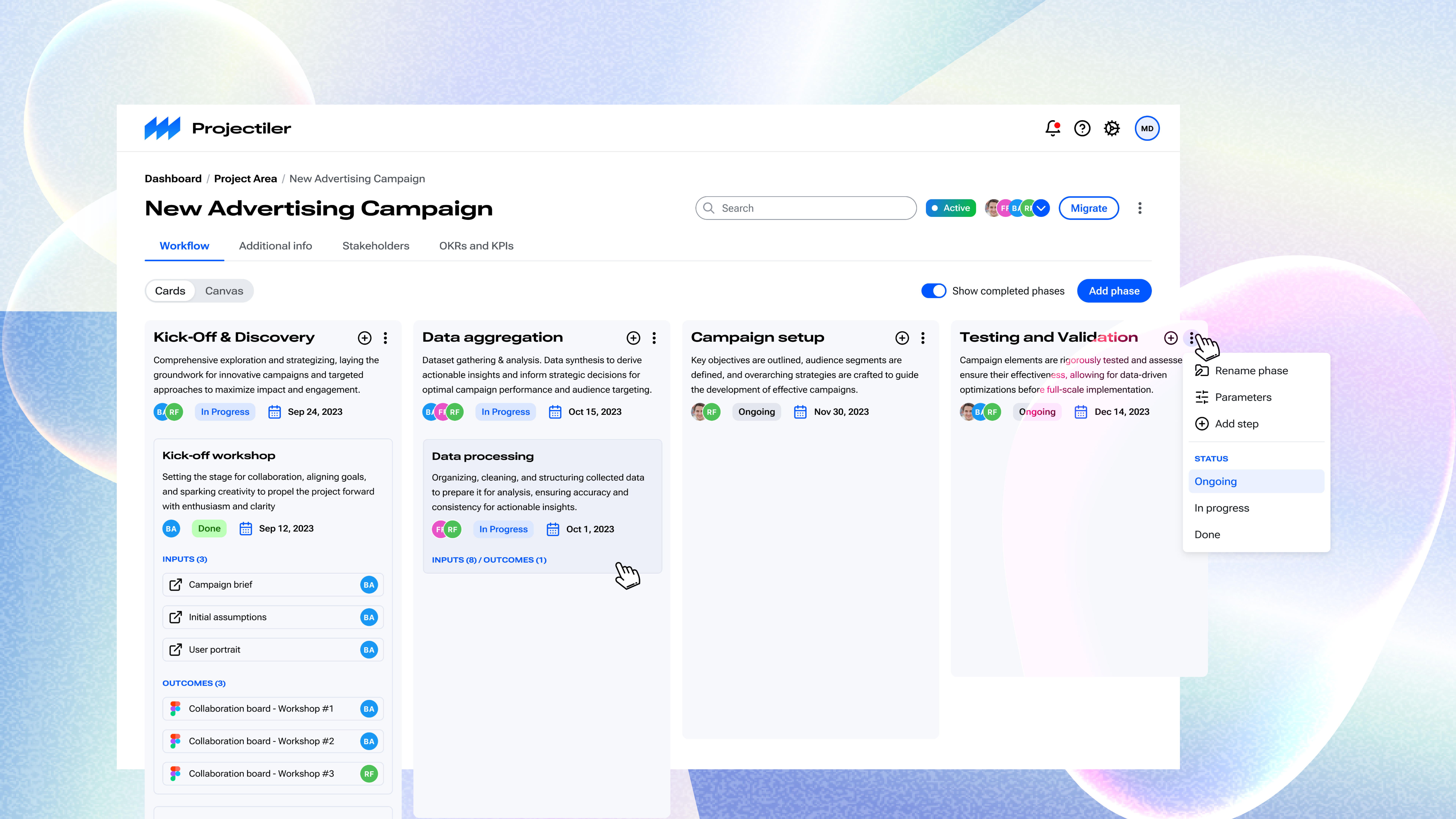 Project Management Platform & DataViz for AdTech ad campaign builder adtech advertising canvas cards connections dashboard design enterprise figma kanban board management marketing marketing campaign builder nodes product design project management task board ui ux