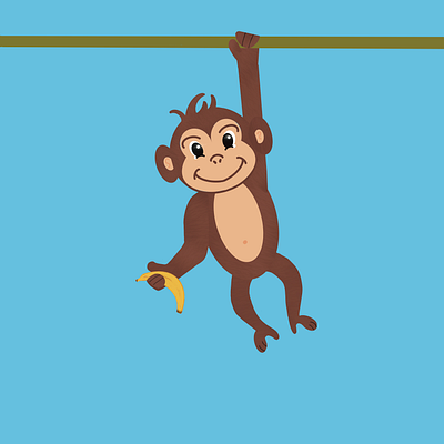Monkey hanging from a vine (holding a banana/flower/both) ~3Vs art for kids banana cartoon characters childrens book cute flower illustration kids monkey