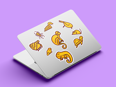 Pets stickers animals bird branding cameleon crab design frog home icon set illustration laptop mocup monkey mouse pet snake spider stickers turtle vector