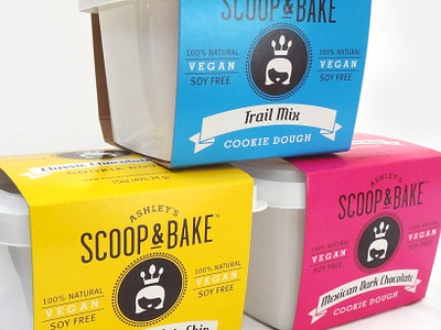 Ashley's Scoop & Bake Vegan Cookies Package Design baked goods branding chocolate chip cookies cpg dessert freelance graphic design label design logo oatmeal package design packaged goods packaging private label snacks trail mix