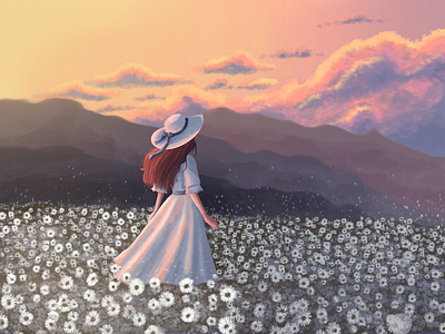 Daisy Dreams art beauty daisy designs digital art drawing field illust illustration procreate woman