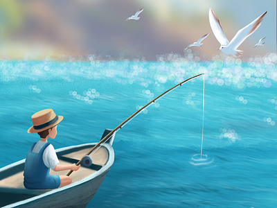 Casting with Companions art bird characters designs digital art drawing fishing illustration man ocean procreate