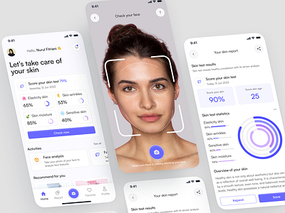 AI Mobile App Skin Test ai app artificial intelligence assistant beauty app design fical test light mode mobile skin test skincare ui uiux ux