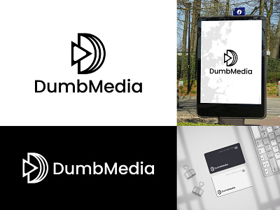 DumbMedia logo design brand identity branding d letter logo design dumbmedia dumbmedia logo icon logo logo design logo designer logo mark media media business logo media logo modern logo play player social media