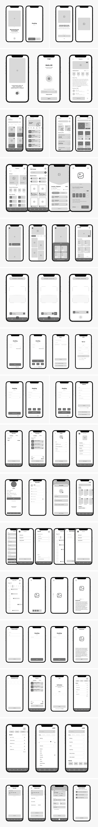 Mobile App Low Fidelity Wireframes adobe xd app design design figma graphic design landing page landing page design ui ux web design