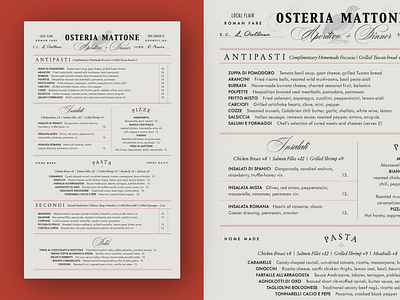 Osteria Mattone Menu brand cursive italian italian restaurant italy layout design menu menu design osteria quail restaurant restaurant branding restaurant menu roman rome script trattoria typography