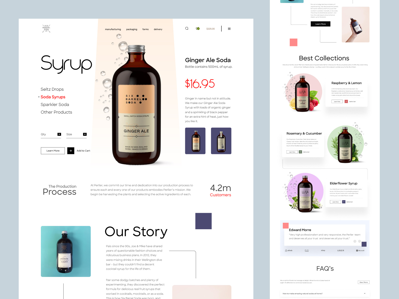 Six Barrel Soda - Store Design For Drinks And Beverages beer beverages bottles clean ui drink ecommerce store homepage landing landing page local store minimal product page shopify small store soda store syrup ui ux web design