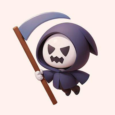 Cute Grim Reaper Cartoon Illustration 3d branding cartoon cute death digital art grim reaper illustration mascot pastel rendering scythe skeleton skull