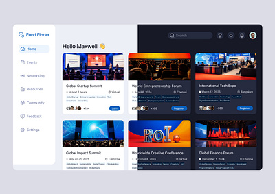 Fund Finder entrepreneurcommunity entrepreneurevents entrepreneurjourney figma fundingdiscovery fundingforstartups fundingopportunities investormeetups pitchcompetitions productdesign startupnetworking startupsupport ui ux