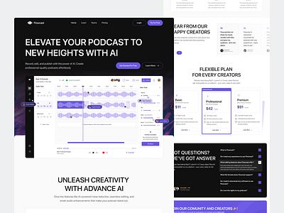 Flowcast - AI Podcast Landing Page adobepodcast ai aiadobepodcast animation branding chatgpt daily ui dashboard design graphic design illustration landing page landingpage podcast saas web webdesign websites