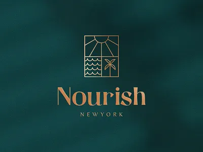 Nourish Logo Design abstract badge beach boutique branding clever clothing elegant fashion high end logo luxury nature ocean premium sea spa sun tree wellness