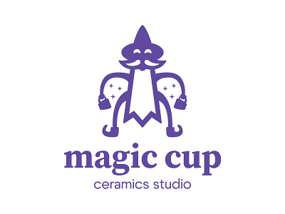 Magic cup brand branding cartoon cup logo design graphic design illustration logo logotype magic logo magical logo magician mark mascot minimal premium simple star symbol wizard logo