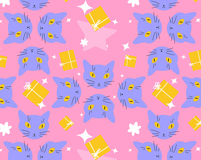 It's a party, cats! cat cat illustration character cute flat illustration party pink presents seamless pattern vector