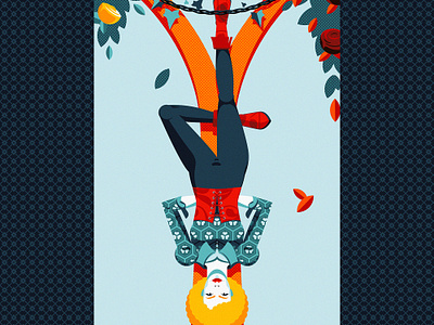 Tarot card #12: The Hanged Woman adobe illustrator arcana major blue cards contrast daily art deck flat design hanged man illustration patterns red stylized tarot vector vector illustration women yellow