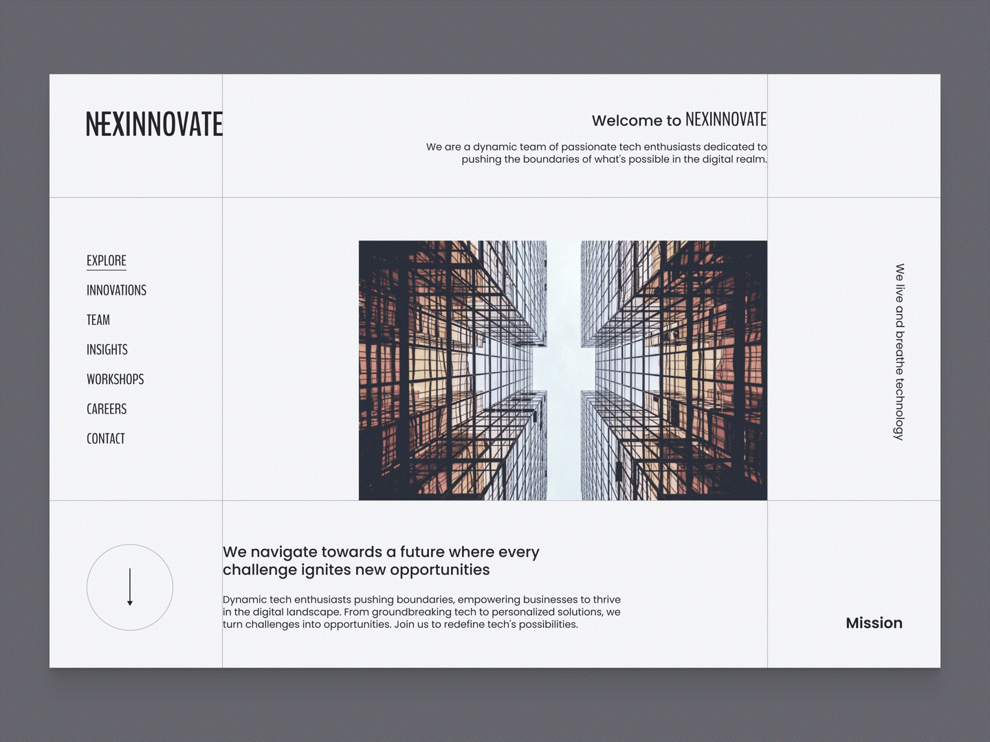 Innovative Tech Website Landing Page - Minimalist Grid branding business website dark mode design figma freelancer grid layout innovation light mode logo minimalism minimalist tech tech company tech website technology ui ux web design website design