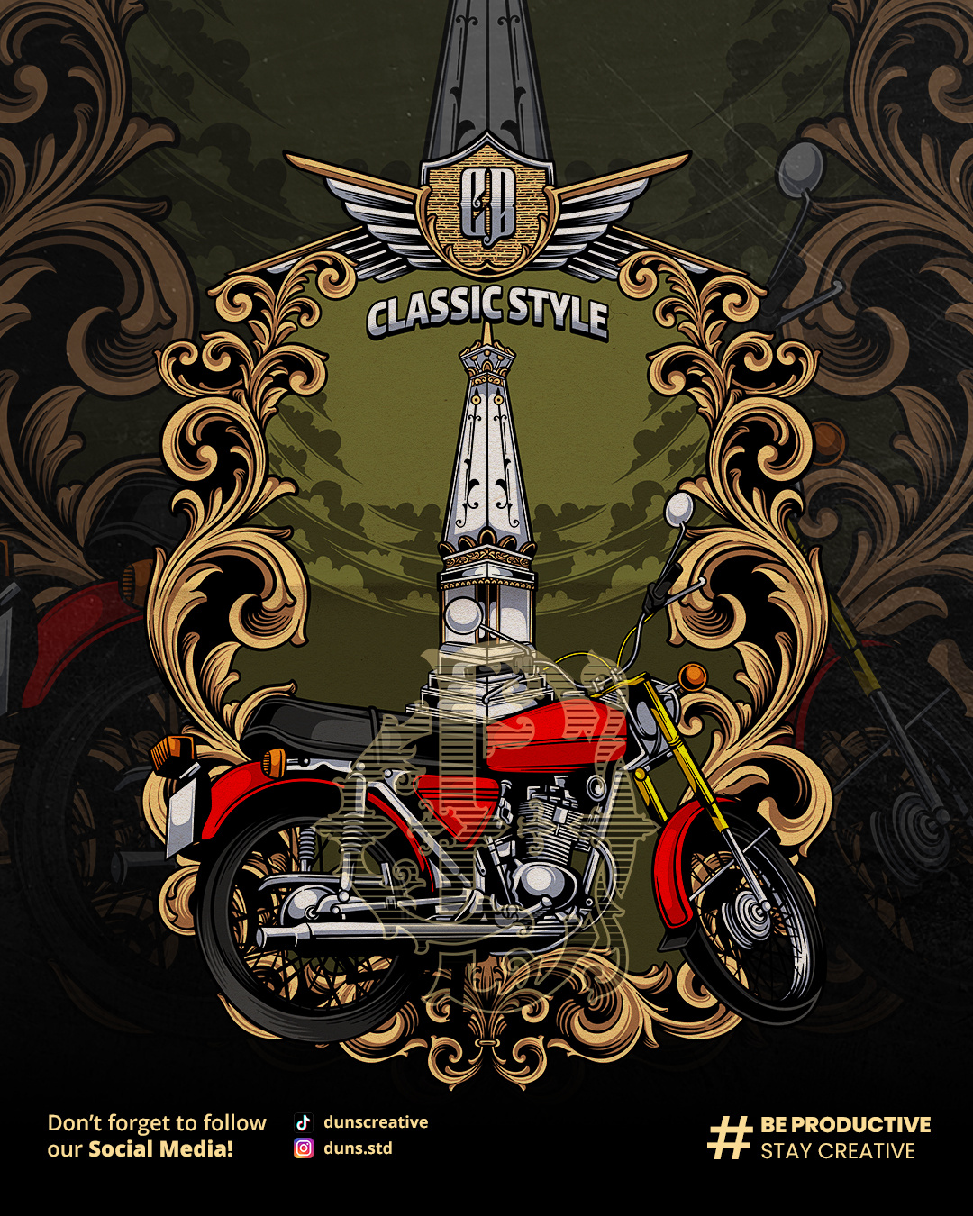 Vintage Classic motorcycle Design for T-shirt apparel brand design classic classic design custom projetc illustration motorcycle ornaments ornate retro design tshirt design vintage design
