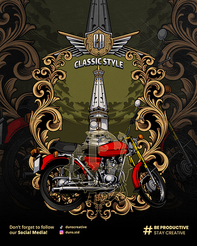 Vintage Classic motorcycle Design for T-shirt apparel brand design classic classic design custom projetc illustration motorcycle ornaments ornate retro design tshirt design vintage design