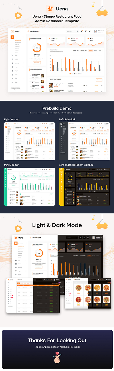 Uena - Django Restaurant Food Admin Dashboard Template animation application branding creative design dribbble graphic design illustration insta post logo mobile template motion graphics product design social media marketing template ui uiux user interface web design website