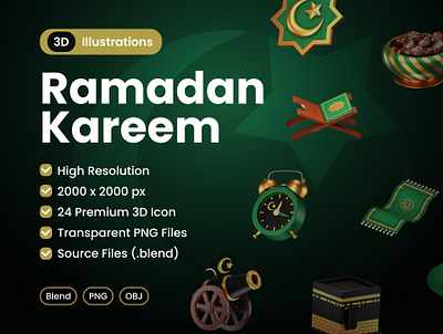 Ramadan Kareem 3D illustration Pack 3d 3d icon 3d illustration 3d illustrations icon icon pack islam kaaba kareem muslem quran ramadan
