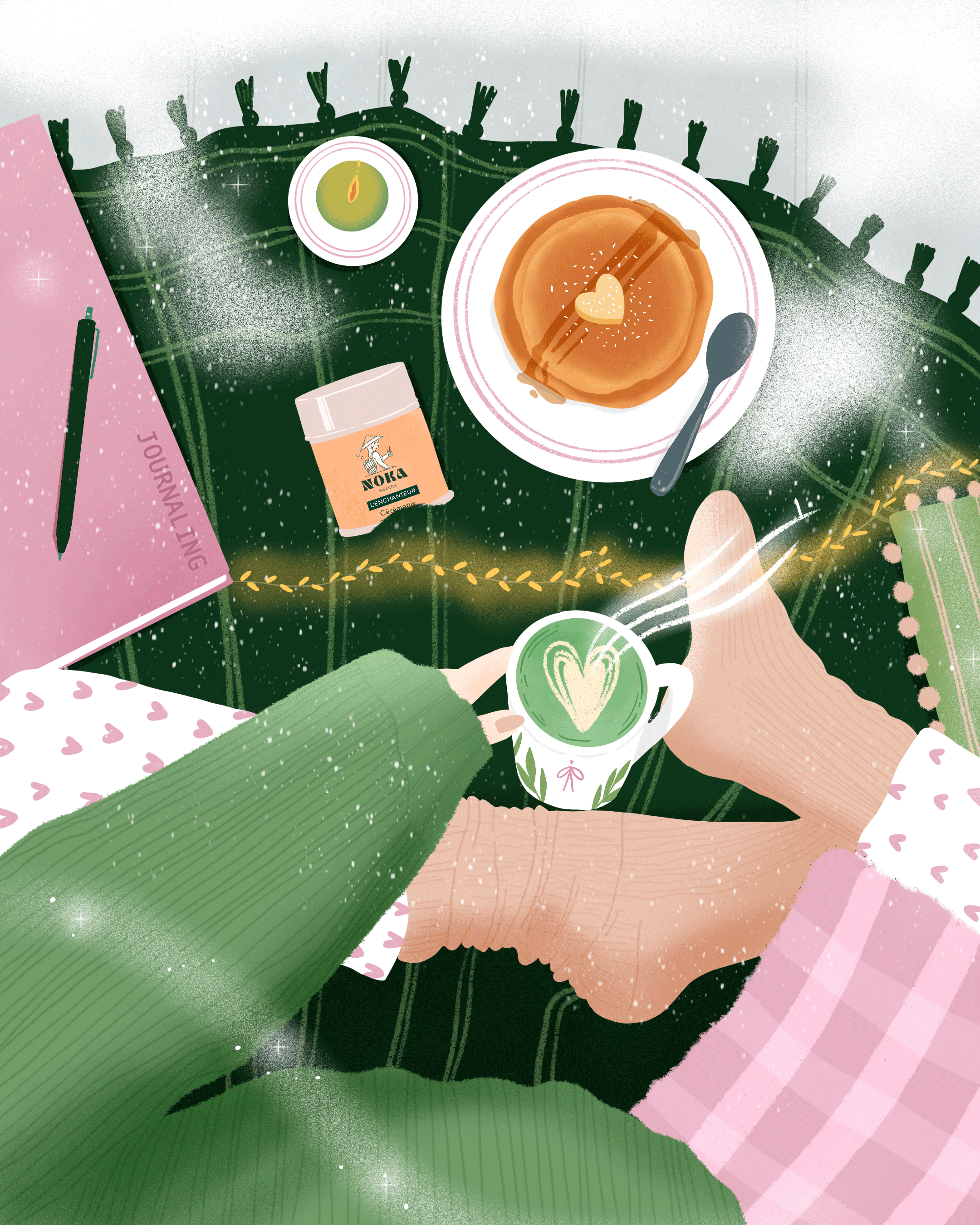 Winter morning for Noka Matcha french illustrator matcha matcha illustration matcha lover matcha vibes noka matcha procreate