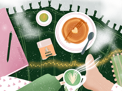 Winter morning for Noka Matcha french illustrator matcha matcha illustration matcha lover matcha vibes noka matcha procreate