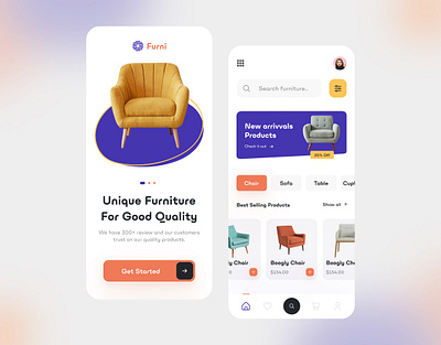 Furni - Furniture Mobile Apps Design app chair clean ecommerce furniture mobileapps picko shopping ui uiuxdesign