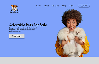 A landing page for a pet shop website branding ui