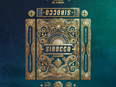 Sirocco Playing Cards artifact box branding cardistry cards detail filigree gold gold foil label magic modern packaging playing cards product riffle shuffle sirocco textured weatherd wind