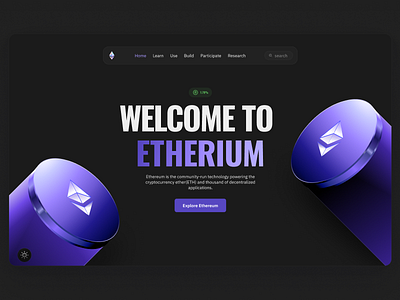 Ethereum Hero Landing Page crypto dark mode landing page ui web design