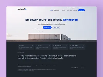 Dispatching Company Website attractive home page blue clean design despaching home page landing page minimal modren saas shipping truck website