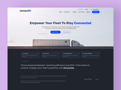 Dispatching Company Website attractive home page blue clean design despaching home page landing page minimal modren saas shipping truck website