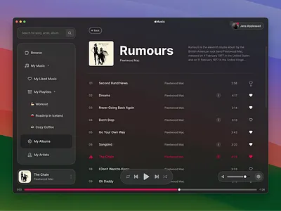 Daily UI #009 — Music Player app apple apple music apple redesign dailyui figma interface macos music player redesign ui ux