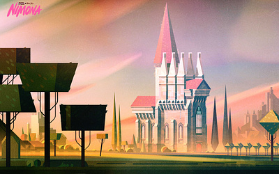 Nimona animation architecture castle city concept art digital fantasy folioart graphic illustration james gilleard landscape scene style frame texture