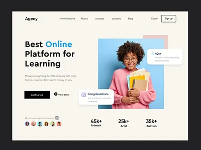 Online Learning Website Design app courses e learning education landing page education platfrom online courses popular shot uiux designer visual desing web web desing