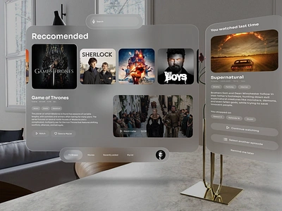 AR/VR User Interface I Streaming platform design for Vision Pro apple vision pro ar ar glasses ar interface ar platform arvr app arvr design augmented reality headset streaming platform uiux virtual experience virtual reality vision pro vision pro interface vr vr headset web app web design xr