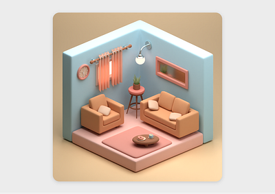 Cute isometric living room 3d 3d room cute graphic design isometric render room