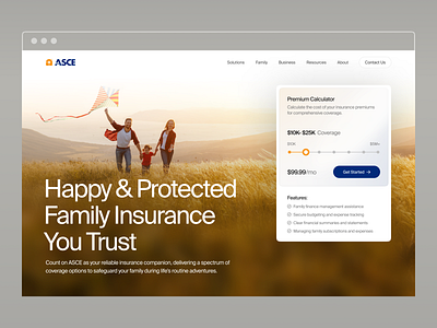 ASCE | Insurance Homepage Design creative family graphic design hero insurance kids minimal portfolio proto ui white