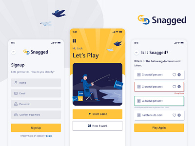 Snagged Mobile App branding domain app modern design nav app snagged app ui ux