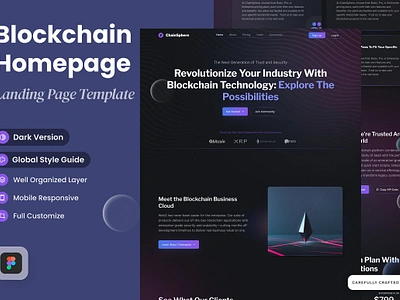 Blockchain Landing Page blockchain blockchain landing page constructor design kit figma flowchart landing page landing page template mobile landing page product landing saas landing sketch software startup landing page theme ui kit web design mockup website design website template wireframe